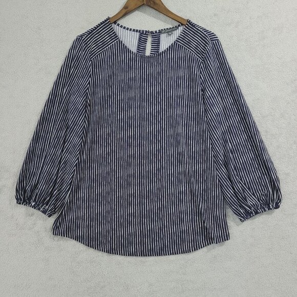 NEW Adrianna Papell Womens L Navy Striped Blouse Polyester/Elastane - Picture 1 of 8